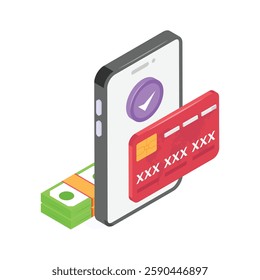 Secure Mobile Payment Illustration with Credit Card and Cash