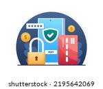 Secure Mobile Payment Transaction Illustration.
Online payment protection system concept.
Secure mobile banking transaction.
Can use for web, landing page, apps, blog, infographic