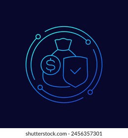 icono de dinero seguro, bolso y escudo, diseño lineal