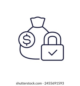 secure money line icon, bag and lock