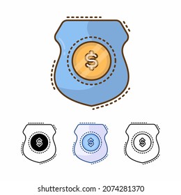 secure money with shield vector icon isolated on white background. protect money, safety. filled line, outline, solid, blue, icon. Signs and symbols can be used for web, logo, mobile app, UI, UX