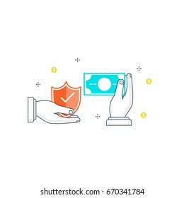 Secure money transactions flat line vector illustration design. Safe online payments, financial security, safe online money transfers. Icon design for web banners and apps