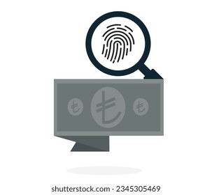Sichern Sie sich den Geldtransfer mit Fingerabdruck. TL Symbol.