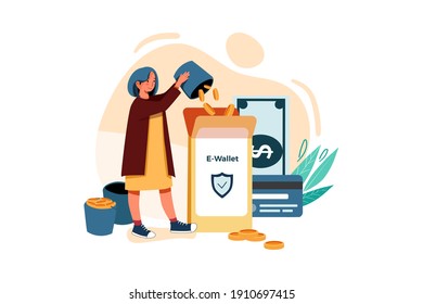 Sicherer Geldtransfer Vector Illustration Konzept. Flache Illustration einzeln auf weißem Hintergrund.