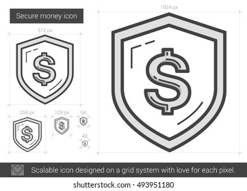 Secure money vector line icon isolated on white background. Secure money line icon for infographic, website or app. Scalable icon designed on a grid system.