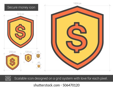 Secure money vector line icon isolated on white background. Secure money line icon for infographic, website or app. Scalable icon designed on a grid system.