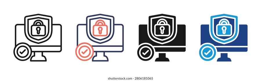 Secure Monitor icon set multiple style collection
