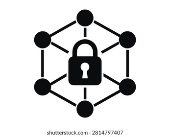 Secure network connection illustration with lock symbol in center transparent background