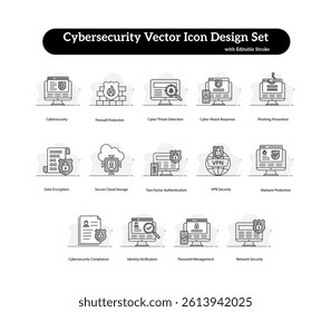 Secure Network Cybersecurity Monitoring Shield Vector Technology Icon Set