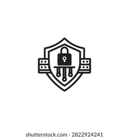 Secure network protection shield with locked server icons inside