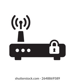 Secure network router with a padlock for wifi internet security An icon for connection protection a locked wireless modem and private access firewall
