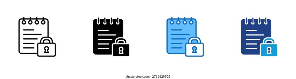 Secure Note Multiple Style Icon Design Vector - Notebook with lock, symbolizing privacy, password-protected notes, or confidential documents