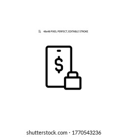 Secure online banking, secure transaction simple line icon vector illustration. Editable stroke. 48x48 Pixel Perfect.
