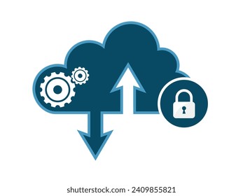 Secure online cloud computing service for uploading and downloading data. Cloud Computing and Data Storage concept. Digital security technology icon. Colored flat vector illustration