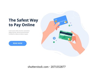 Secure online payment concept. Non-cash money turnover. Trendy flat vector illustration for banners, landing page template, mobile app.