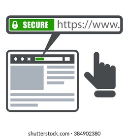 Secure online payment icon - green bar with ssl and browser