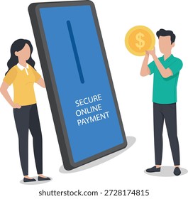 Sicheres Online-Bezahlen und mobiles Bankkonzept mit Menschen, die Smartphone für Finanztransaktionen nutzen