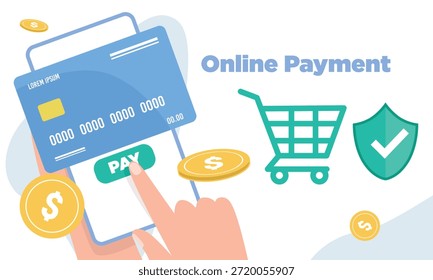 Pago Seguro En Línea Con Tarjeta De Crédito En Ilustración De Smartphone