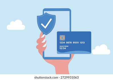 Seguro de pagamentos on-line e segurança financeira na ilustração do vetor de transações