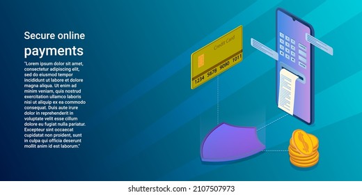 Secure online payments.A smartphone with a payment application.The concept of fast and secure money transfers.A business-style poster.Flat vector illustration.