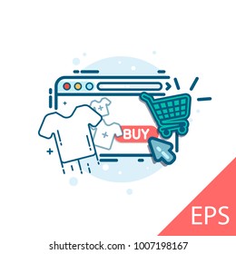 Secure online shopping concept with flat icons. Pay per click. Delivery. Vector modern line design illustration icon