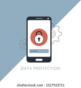 Secure online shopping and data protection. Concept of flat icon