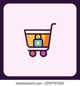 Secure online shopping icon illustration with shopping cart and padlock