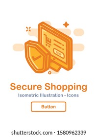 Secure Online Shopping. Shield and Device. Isometric Vector Icon - Illustration