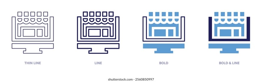 Secure online stores icon in 4 different styles. Thin Line, Line, Bold, and Bold Line. Duotone style. Editable stroke.