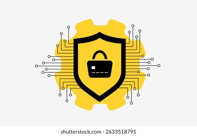 Proteja as transações on-line com criptografia, prevenção de fraude de cartão de crédito de comércio eletrônico e segurança de transações digitais on-line. Ilustração de vetor isolado de proteção de segurança de dados de negócios de e-commerce