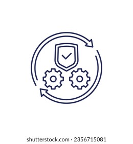 icono de línea de operación segura con engranajes y escudo