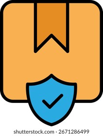 Icono de entrega de paquete seguro con escudo y marca de verificación