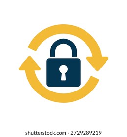 Secure padlock icon surrounded by circular arrows in flat design