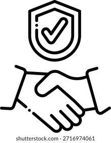 Ícone de Parceria Segura: Handshake com Escudo e Marca de Seleção