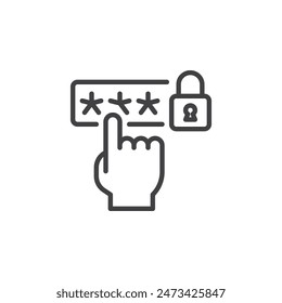 Secure Password Input line icon. linear style sign for mobile concept and web design. Hand entering a password code outline vector icon. Symbol, logo illustration. Vector graphics