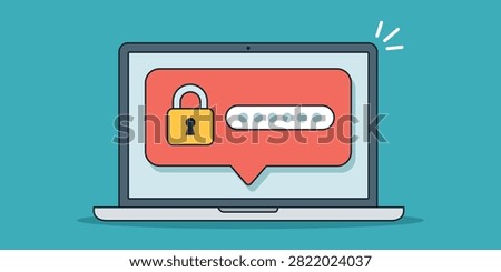Secure password protection displayed on laptop screen representing cybersecurity authentication login privacy encryption account access and digital information safety vector illustration.