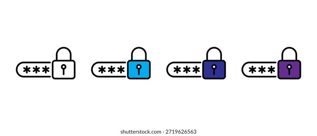 Icono seguro de la protección de la Contraseña fijado Vector en el fondo blanco. privacidad, encriptado, acceso, control, Inicio de sesión, Ilustración vectorial.
