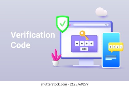 Secure password verification with two-factor authentication. SMS notification with a security code on a smartphone, 2fa, checking the entrance on the site. Vector 3d illustration. - Shutterstock ID 2125769279