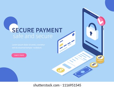 Secure payment concept banner. Flat isometric vector illustration isolated on white background.
Secure payment concept banner. Flat isometric vector illustration isolated on white background.