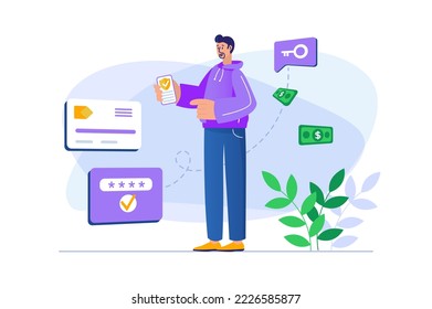 Secure payment concept with people scene in flat design.