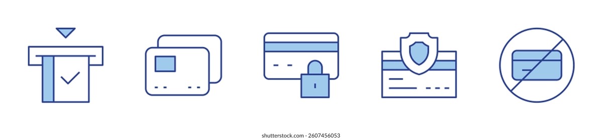 secure payment, credit card, no credit card. Credit card Icon vector illustration. Line Duotone style. Editable stroke.
