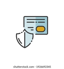 Secure payment. Credit card and security shield. Filled color icon. Commerce vector illustration