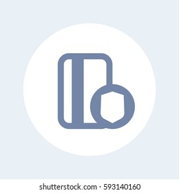 secure payment, credit card with shield icon isolated on white, vector illustration