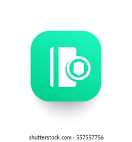 secure payment with credit card, vector icon on green shape