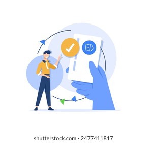 Concepto de diseño de pago seguro, Pago, Personajes que pagan en línea, ahorro financiero y concepto de intercambio de dinero