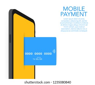 Secure payment with facial recognition and identification on smartphone. Smartphone unlocked with face recognition.  Vector stock illustration.