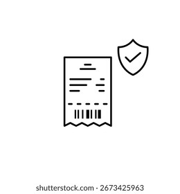 Pagamento seguro, proteção contra fraudes. Cobrança confiável. Recibo com código de barras, blindagem e marca de seleção. Pixel perfeito, ícone de vetor de traçado editável