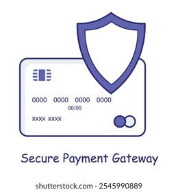 Ícone do Secure Payment Gateway - Escudo com Cartão de Crédito Indicando Proteção da Transação.