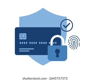 Secure Payment Icon, Credit Card, Lock and Shield Vector Illustration