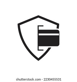 Sicheres Design des Zahlungssymbols. Kreditkartensymbol mit Schild und Vorhängeschloss. einzeln auf weißem Hintergrund. Vektorgrafik